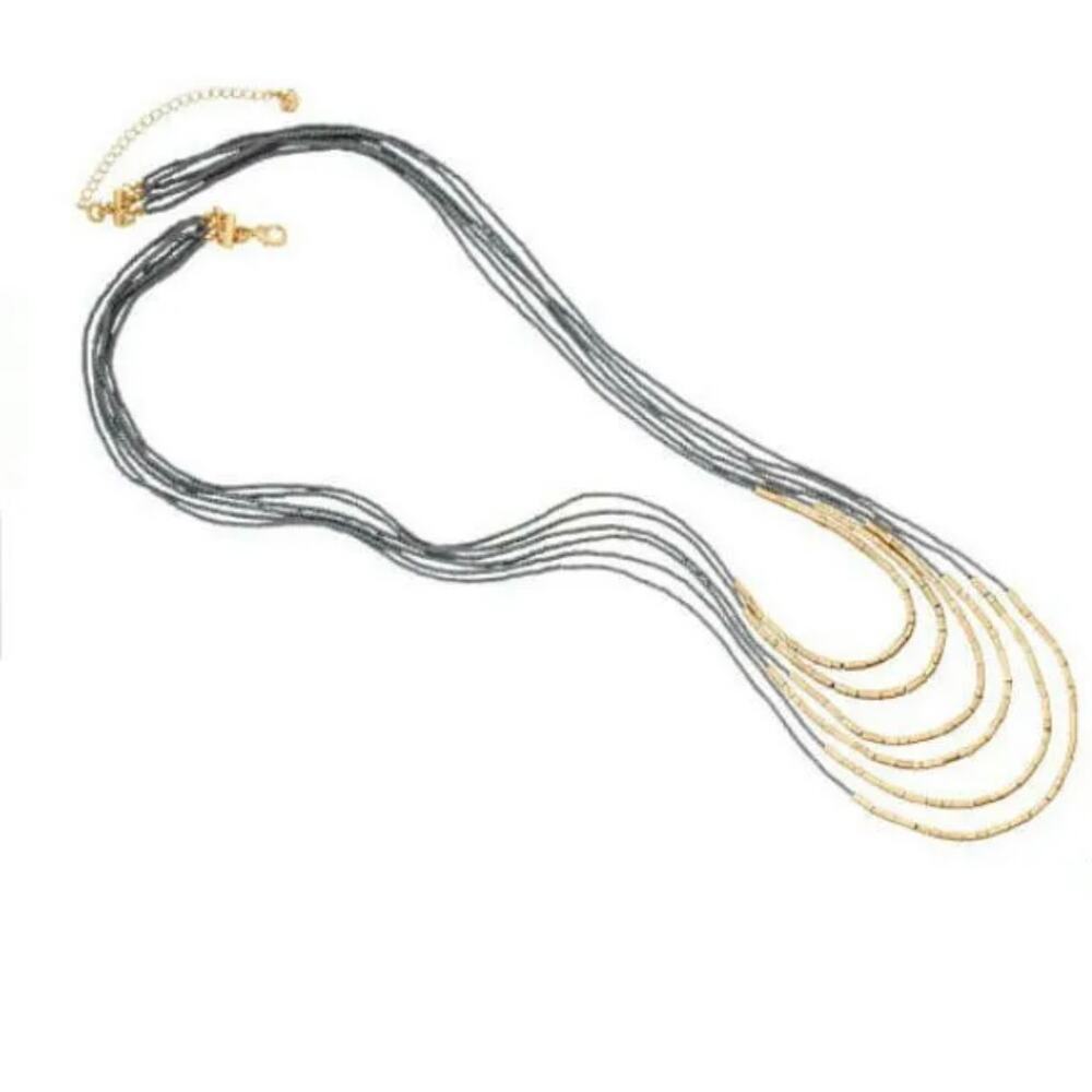 Premier Designs Galaxy Gold Plated Beads Necklace Womens Multi Strand Beaded